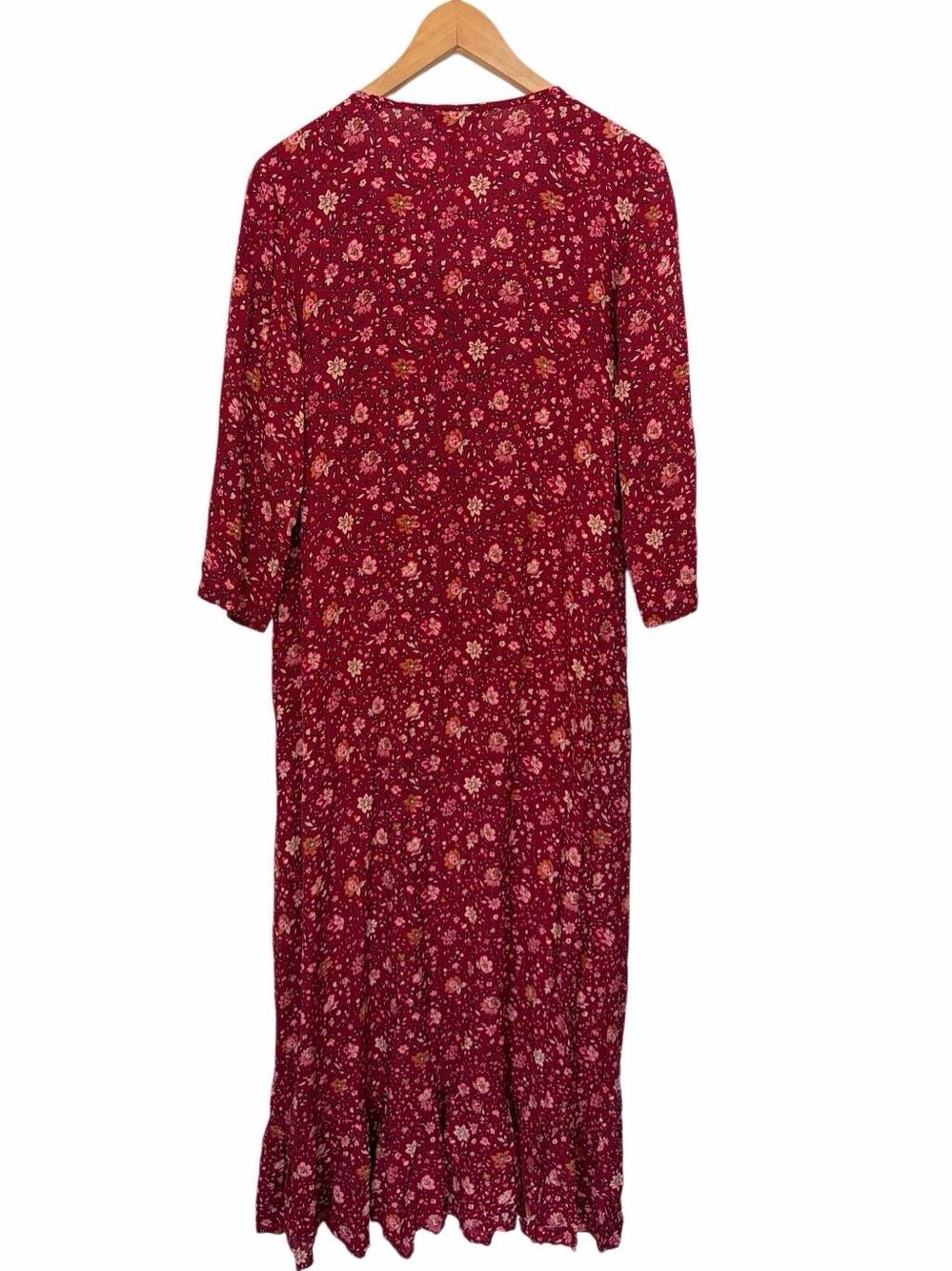 April Cornell Burgundy Floral Prairie Maxi Dress Pintuck Boho Cottagecore Size S - Picture 5 of 12